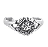 Sterling Silver Toe Ring Antique Finish Flower Toerings