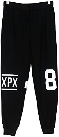 QIBO Men's Print Drawstring Sports Jogger Athletic Baggy Sweatpants Black