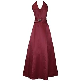 Satin Halter Dress Crystal Pin Prom Formal Prom Bridesmaid