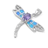 Sterling Silver & Blue Opal Fine Dragonfly Amethyst Pendant