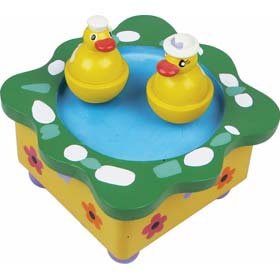 Boxed wooden clockwork dancing duck music box musical box