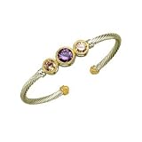 Sterling Silver CZ Designer Inspired Amethyst & Champagne Color Bangle Bracelet
