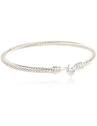 Sterling Silver Plated Heart Cable Bangle Bracelet