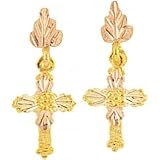 10k Yellow-gold Pretty Black Hills Gold Five Leaf Cross Earrings