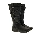 WOMENS BIKER ADJUSTABLE STRETCH FAUX LEATHER BOOTS BLACK WIDE CALF FLAT COMORTABLE HEELS LADIES SIZE 3-8