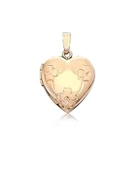 14K Yellow Gold-Filled Heart Floral Pendant Photo Locket (17 x 25 mm)