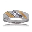 Mens 3 Stone Diamond Wedding Band Ring in Yellow & White Gold