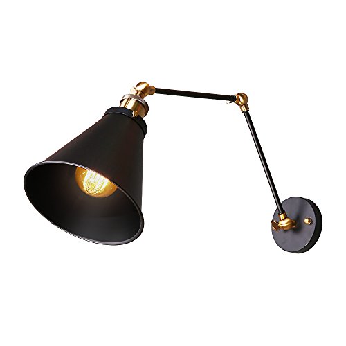 LNC Black Wall Sconce, Metal Swing Arm Wall Lamp Shade