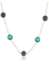 Malachite Bead, Faceted Round Emerald Swarovski Element Bead and Gold over Silver with Clasp Chain Necklace, 16"+2" Extender