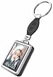 1.5" keychain_Silver square w/ oval black leather