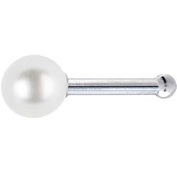 Solid 14KT White Gold 3mm Pearl Nose Bone