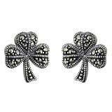 Sterling Silver and Marcasite Small Shamrock Stud Earrings - Made in Ireland