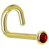Solid 14KT Yellow Gold 2mm Genuine Ruby Left Nostril Screw- 18 Gauge