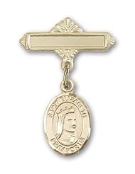 Gold Filled Baby Badge with St. Elizabeth of Hungary Charm and Polished Badge Pin