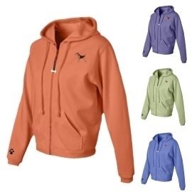 Ladies Pigment Dyed Full Zip Hooded Sweatshirt with Embroidered Airedale Terrier