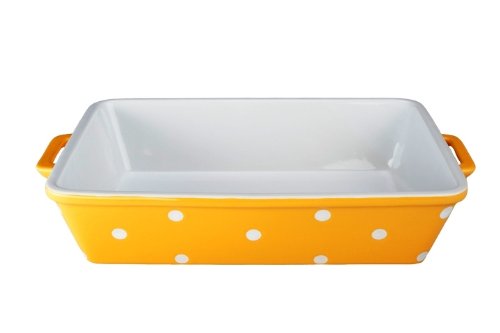 Bias Cordon Bleu 2-Quart Rectangular Baker with Handles Marigold with Polka Dots