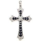 14k White Gold, Diamond & Sapphire Cross Pendant (1.26ctw).