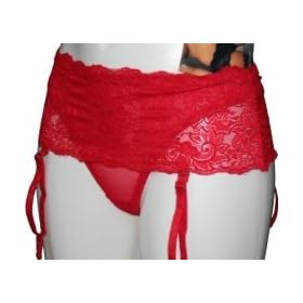 Lace Skirted Thong with Detatchable Suspenders Red