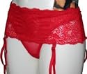 Lace Skirted Thong with Detatchable Suspenders Red