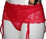 Lace Skirted Thong with Detatchable Suspenders Red