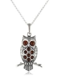 Sterling Silver Honey Amber Medium Owl Pendant Necklace , 18"