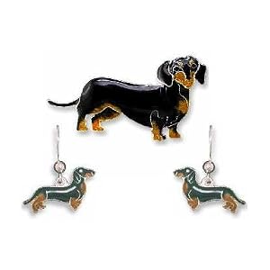 Clearly Charming Black & Tan Dachshund Dog Sterling Silver and Enamel Pin by Zarah