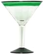 Hand Blown Glass with Pine Green Rim Martini Glass 7"H 10oz Set of Four