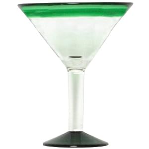 Hand Blown Glass with Pine Green Rim Martini Glass