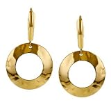 14K Gold Hammered Circle Drop Earrings