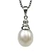 Silver Crystal Top Cultured Pearl Pendant w. Silver Chain Necklace, White