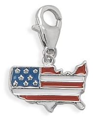 Genuine Elegante (TM) Rhodium Plated .925 Sterling Silver USA Map Charm with Lobster Clasp. 100% Satisfaction Guaranteed.