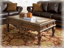 Old World Style Rectangle Brown Coffee Table On Sale