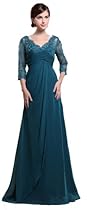 Hot Sale Herafa 3/4 Sleeve A-Line Evening Gowns Floor Length Delicate Beading Green Size:24