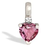 14K White Gold Genuine Heart Pink Tourmaline and Diamond Pendant