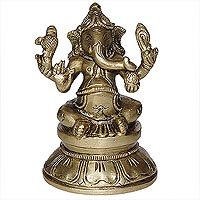 Ganesha Statues Sitting Posture Brass Figurine 2.25 x 2 x 3.5 inches