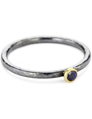 GURHAN "Skittle" Silver with High Karat Gold Accents Sapphire Ring, Size 7