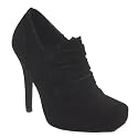 Womens Black Square Toe Suede 3 Strap Ankle Boots