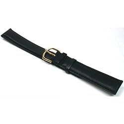 Black Leather Watch Band Padded Smooth Calf 18mm New