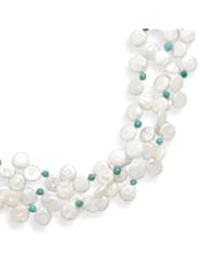 16" Triple Strand Coin Pearl and Turquoise Bead Necklace