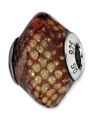 Sterling Silver Lt Brown Python Glitter Italian Murano Glass Charm