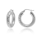 Sterling Silver Tarnish-Free Medium Diamond-Cut Hoop Earrings (0.8