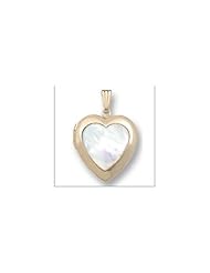 Solid 14K Yellow Gold Mother Of Pearl Heart Locket 3/4 inch x 3/4 inch in Solid 14K Yellow Gold