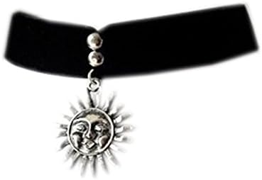 LAM Sue Velvet Strip Punk Sun Pendant Necklet Lolita Summer Chocker Necklace (YW-AWENASW001-silversun)