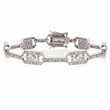 Sterling Silver Simulated Diamond CZ Filigree Link Bracelet