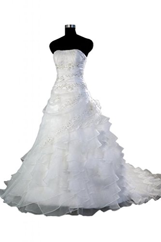 MiLano Bride 2014 New Wedding Dresses Strapless A-line Organza Beads Applique-8-White