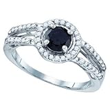 1 1/10 Carat Black & White Diamond 10k White Gold Engagement Ring