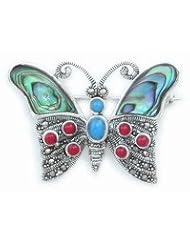 Silverflake -Marcasite Butterfly Pin Brooch with Inlay_1
