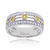 White Gold Anniversary Ring w/ Yellow & White Diamonds