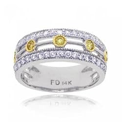 Yellow White Diamond Anniversary Band Ring Solid White Gold Size 7