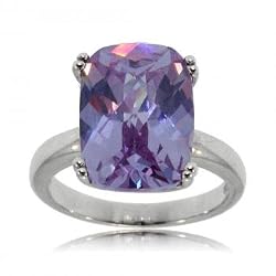 Six Carat Purple Crystal (Fancy Cut) Sterling Silver Ring-Womens Ring